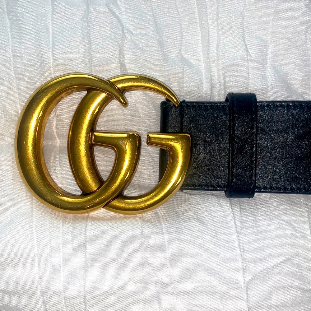 REAL Gucci Wide leather belt with Double G buckle